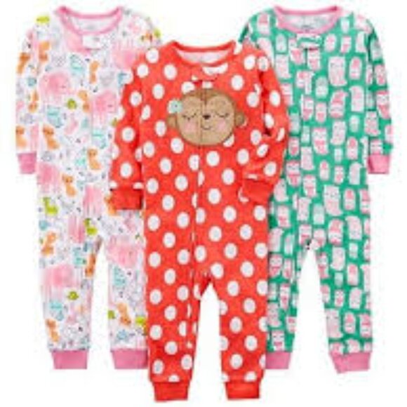 Simple Joys by Carter's Baby Girls' 3-Pack Snug Fit Footless Cotton Pajamas 3 Pk - Picture 1 of 2
